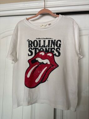H&M White Tee with Rolling Stones Graphic